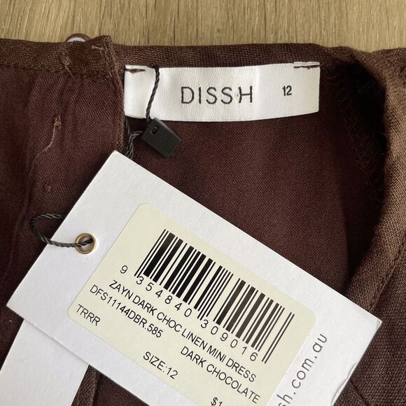 NWT Dissh Zayn Linen Mini Dress in Dark Chocolate Women's 12 - Picture 5 of 11